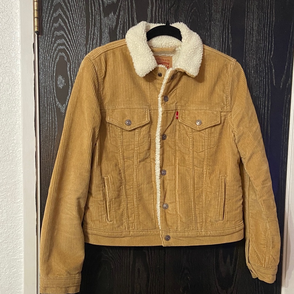 Levi's Women’s Premium Heritage Sherpa Trucker Tan Corduroy Jacket Small
